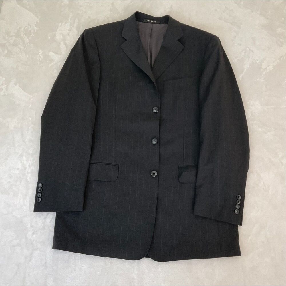 Vintage made in Italy Nick Charles 100% Wool grey pinstripe suit jacket Size 42L